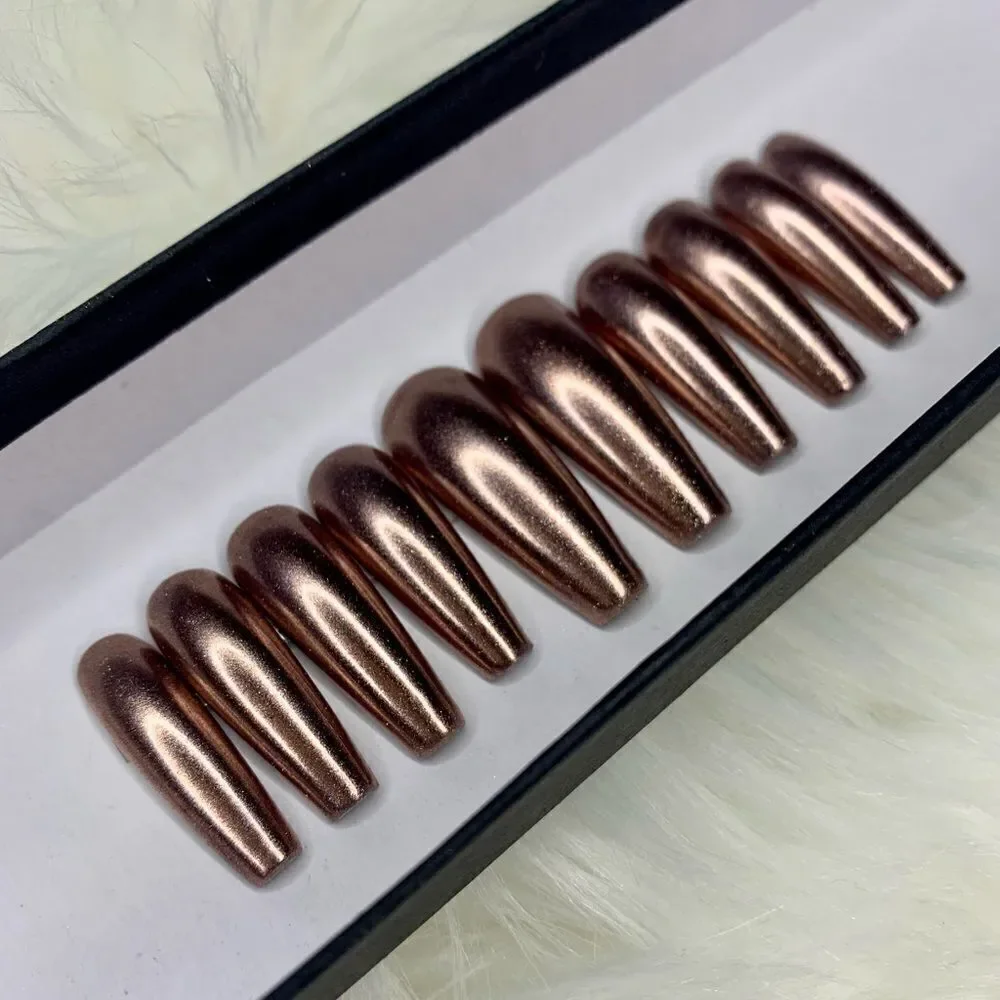 Rose Gold Chrome Custom Press On Nails | High Quality Nails | Handmade - Picture 2 of 12